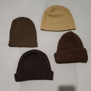 Assortment of brown knit hats